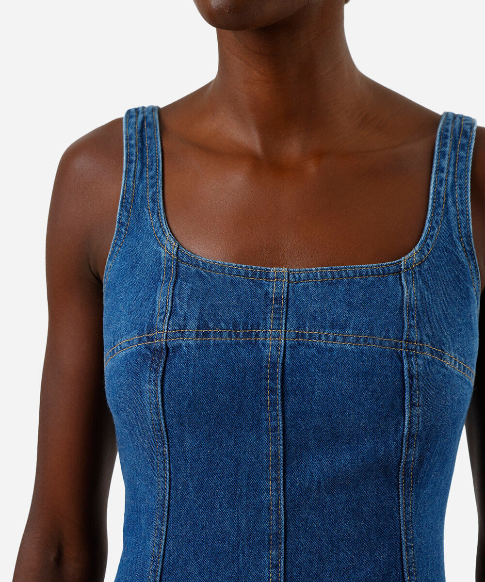 vestido curto feminino jeans com recortes  azul