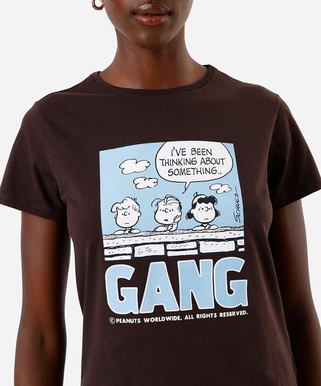 camiseta feminina peanuts gang marrom