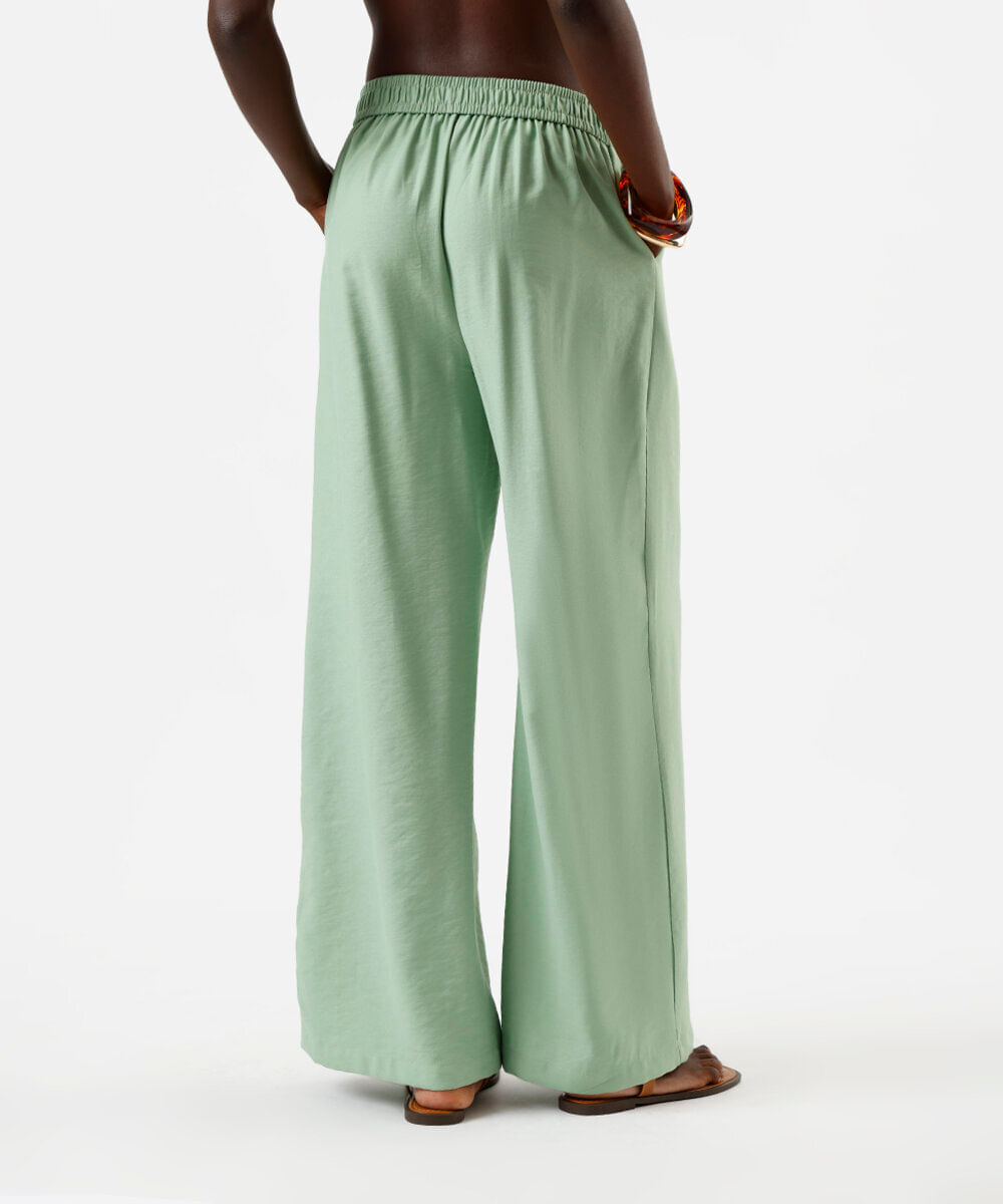 calça wide leg feminina de viscose texturizada verde