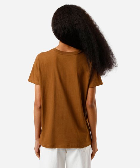camiseta feminina de algodão estampada marrom