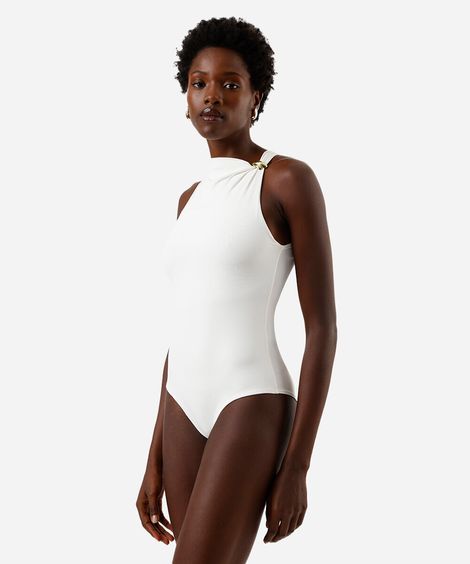 body feminino decote alto degagê com detalhe na alça off white