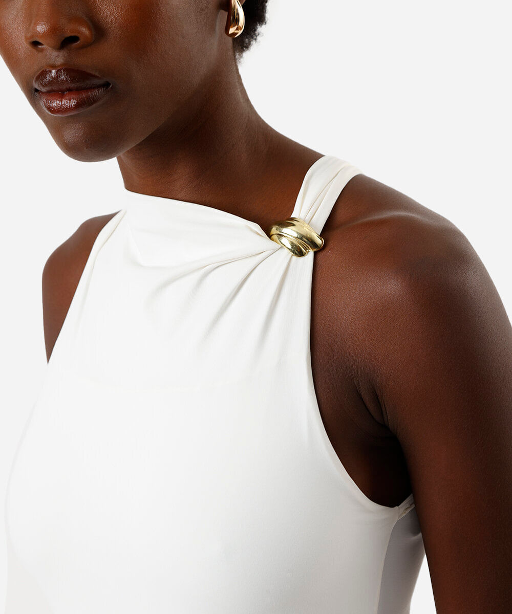 body feminino decote alto degagê com detalhe na alça off white