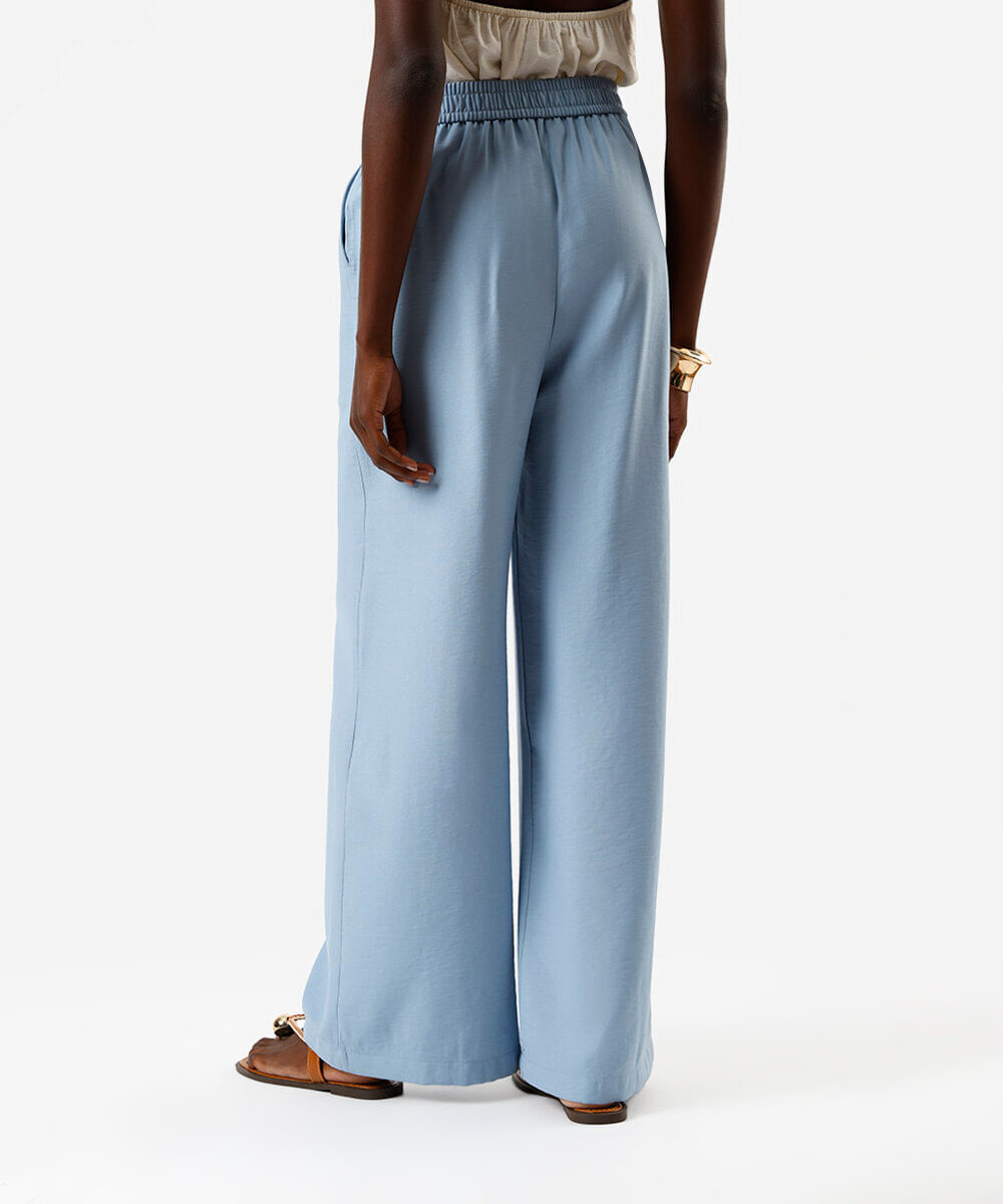 calça wide leg feminina de viscose texturizada azul