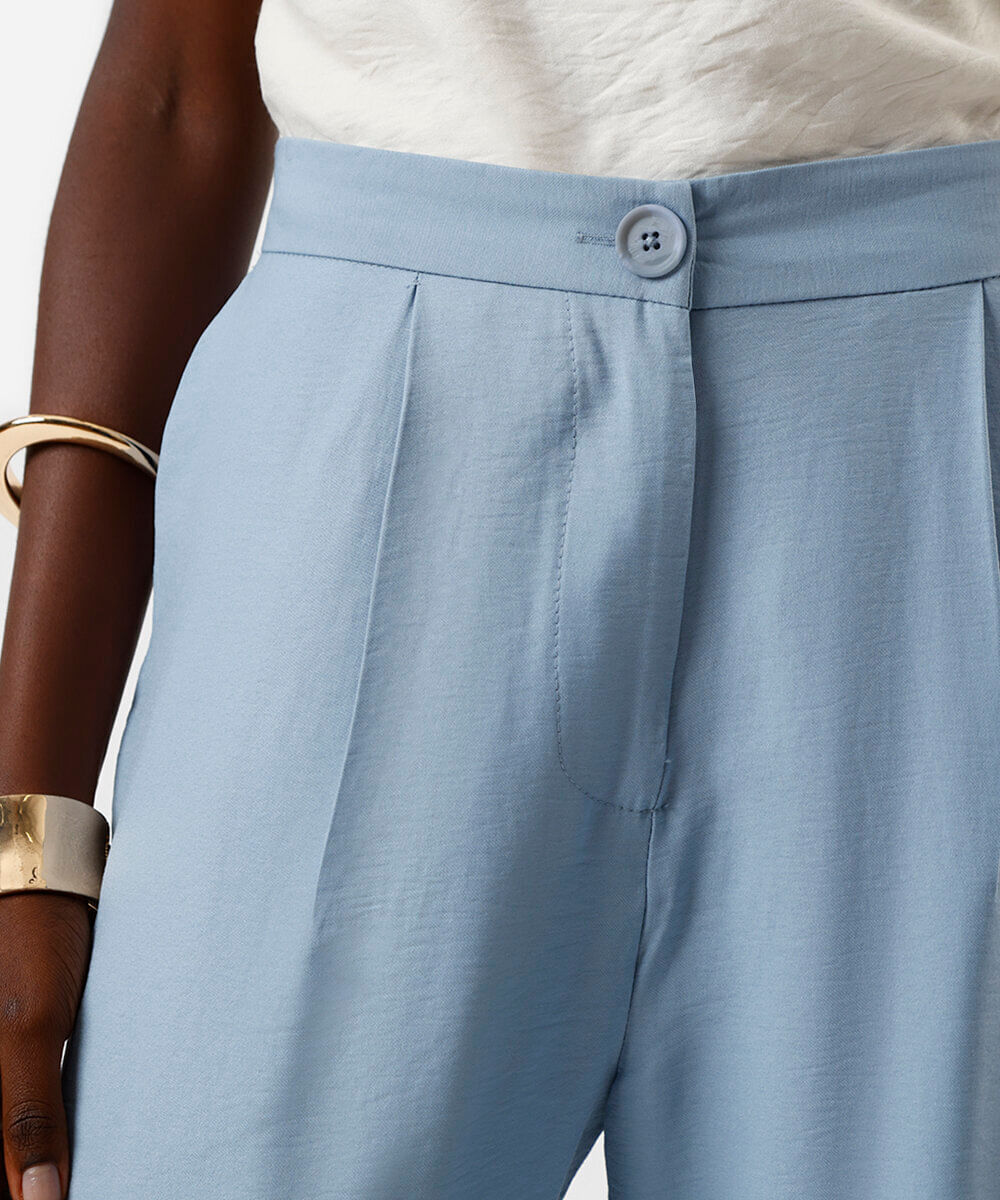 calça wide leg feminina de viscose texturizada azul