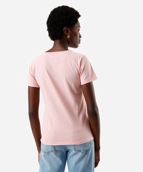camiseta feminina de algodão estampada rosa