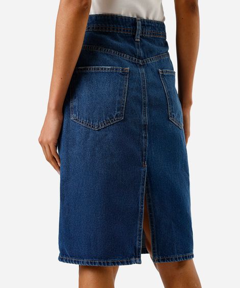 saia midi feminina jeans com fenda azul