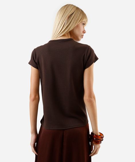 camiseta baby look feminina de algodão peruano interlock marrom