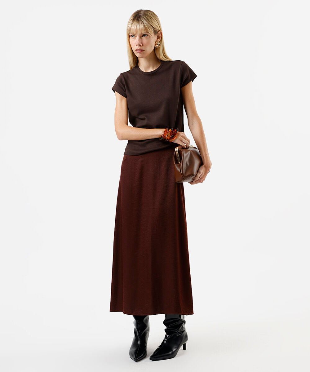 camiseta baby look feminina de algodão peruano interlock marrom