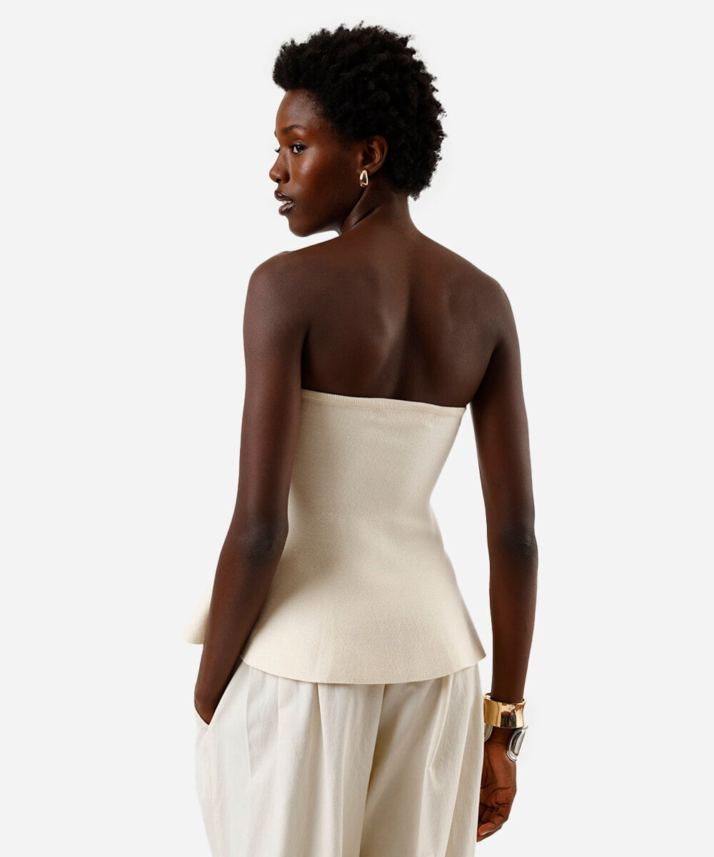 blusa peplum feminina de tricot sem alça off white