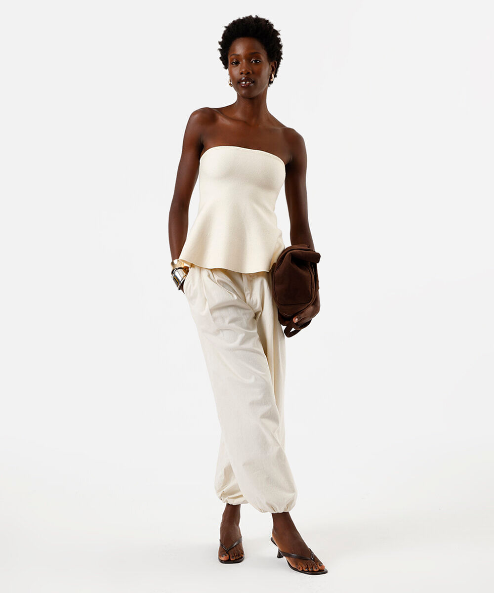 blusa peplum feminina de tricot sem alça off white