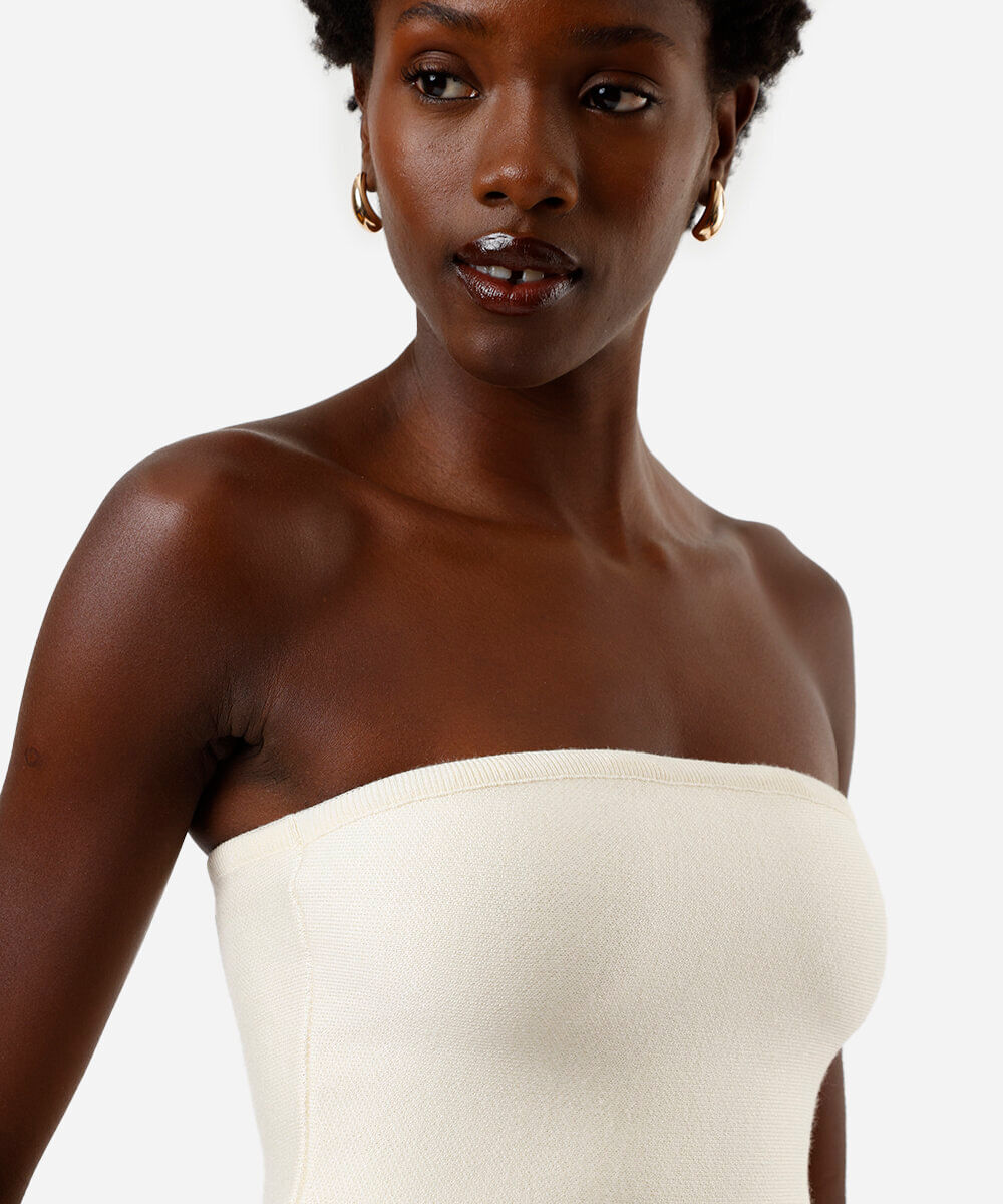 blusa peplum feminina de tricot sem alça off white