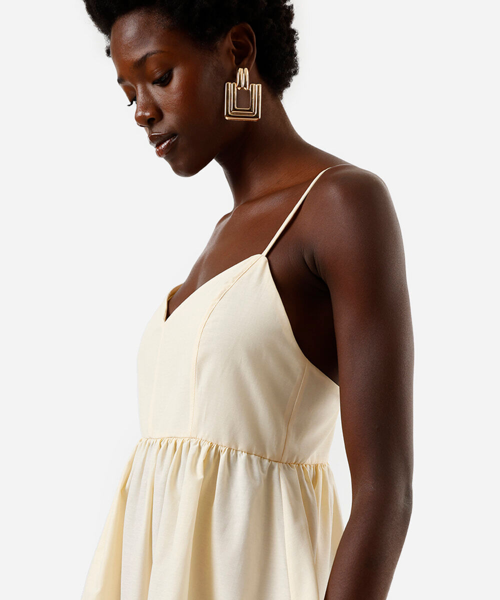 vestido midi alça fina feminino com algodão decote coração bege