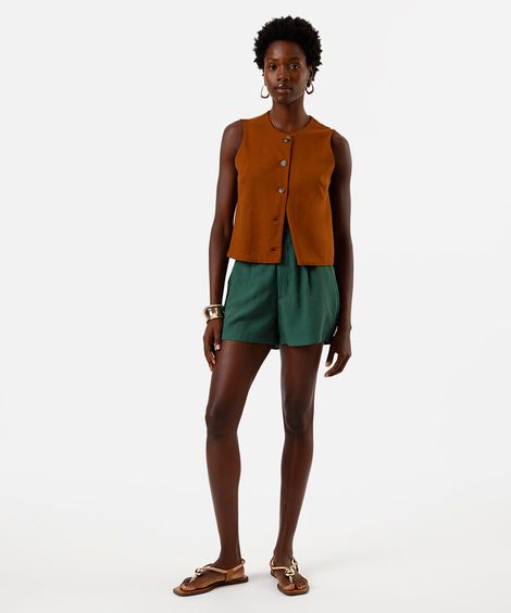 short feminino com viscose texturizado verde