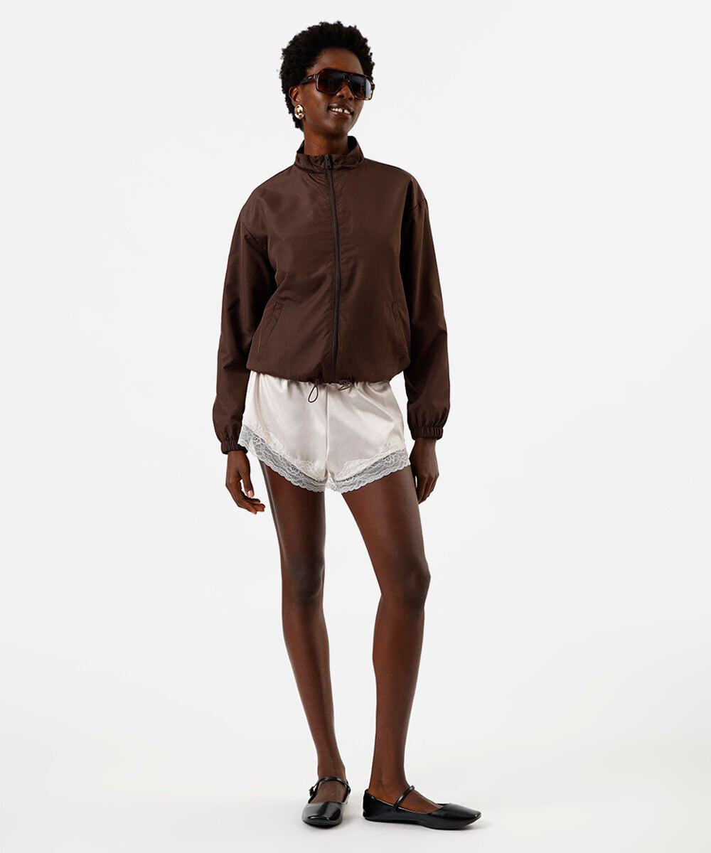 jaqueta corta vento feminina básica marrom