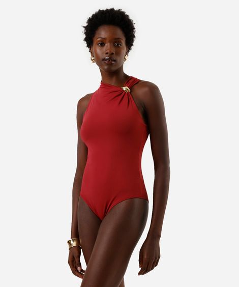 body feminino decote alto degagê com detalhe na alça vinho