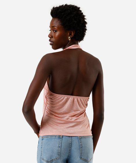 blusa feminina frente única degagê acetinada rosa