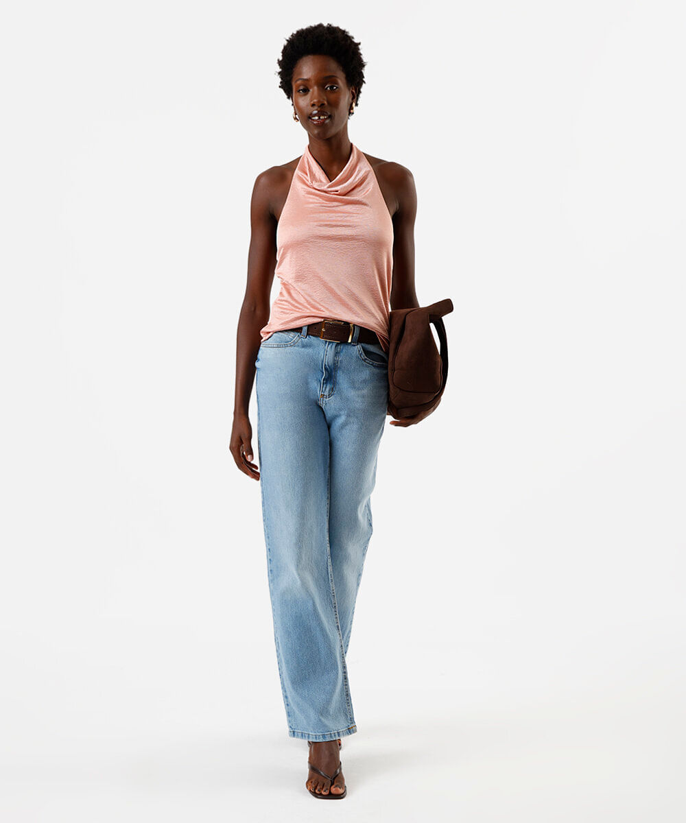 blusa feminina frente única degagê acetinada rosa