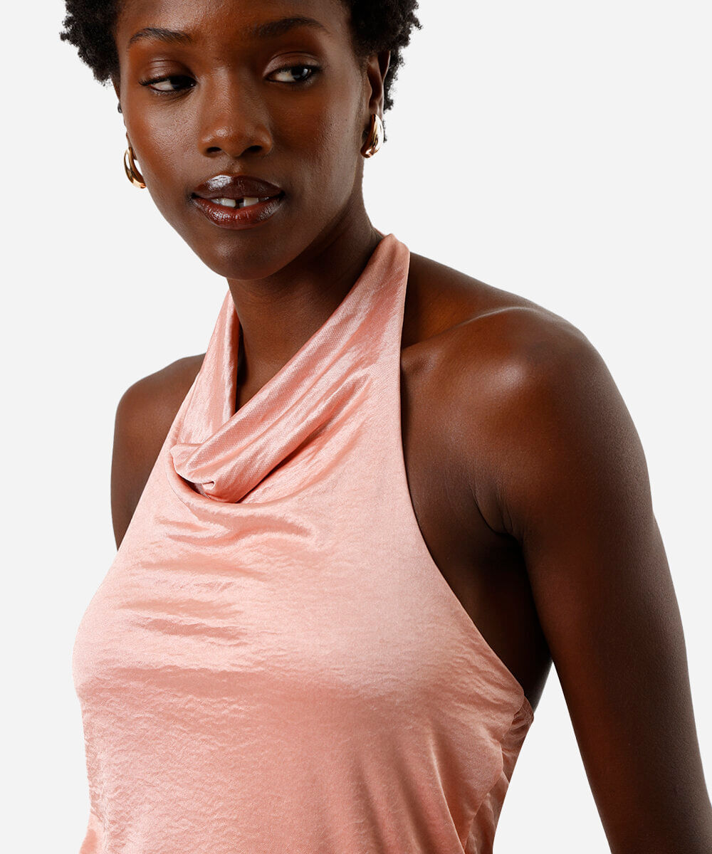 blusa feminina frente única degagê acetinada rosa