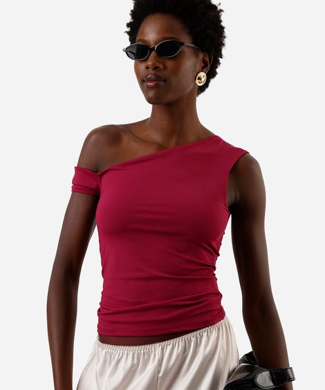 blusa feminina assimétrica em poliamida vinho