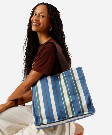 bolsa tote de lona estampada - azul
