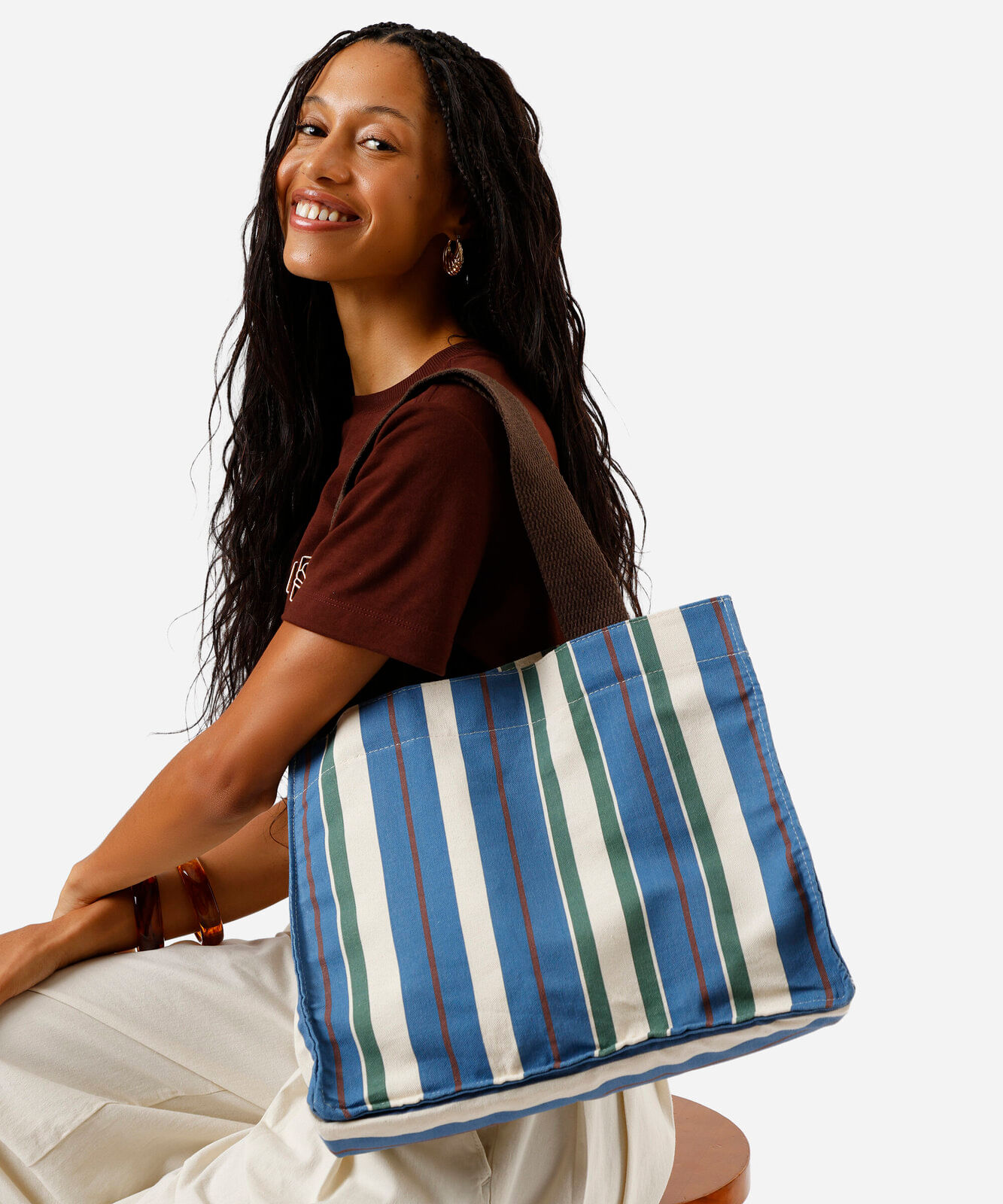 bolsa tote de lona estampada - azul
