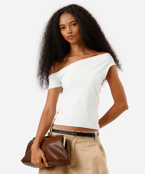 blusa feminina assimétrica em poliamida off white