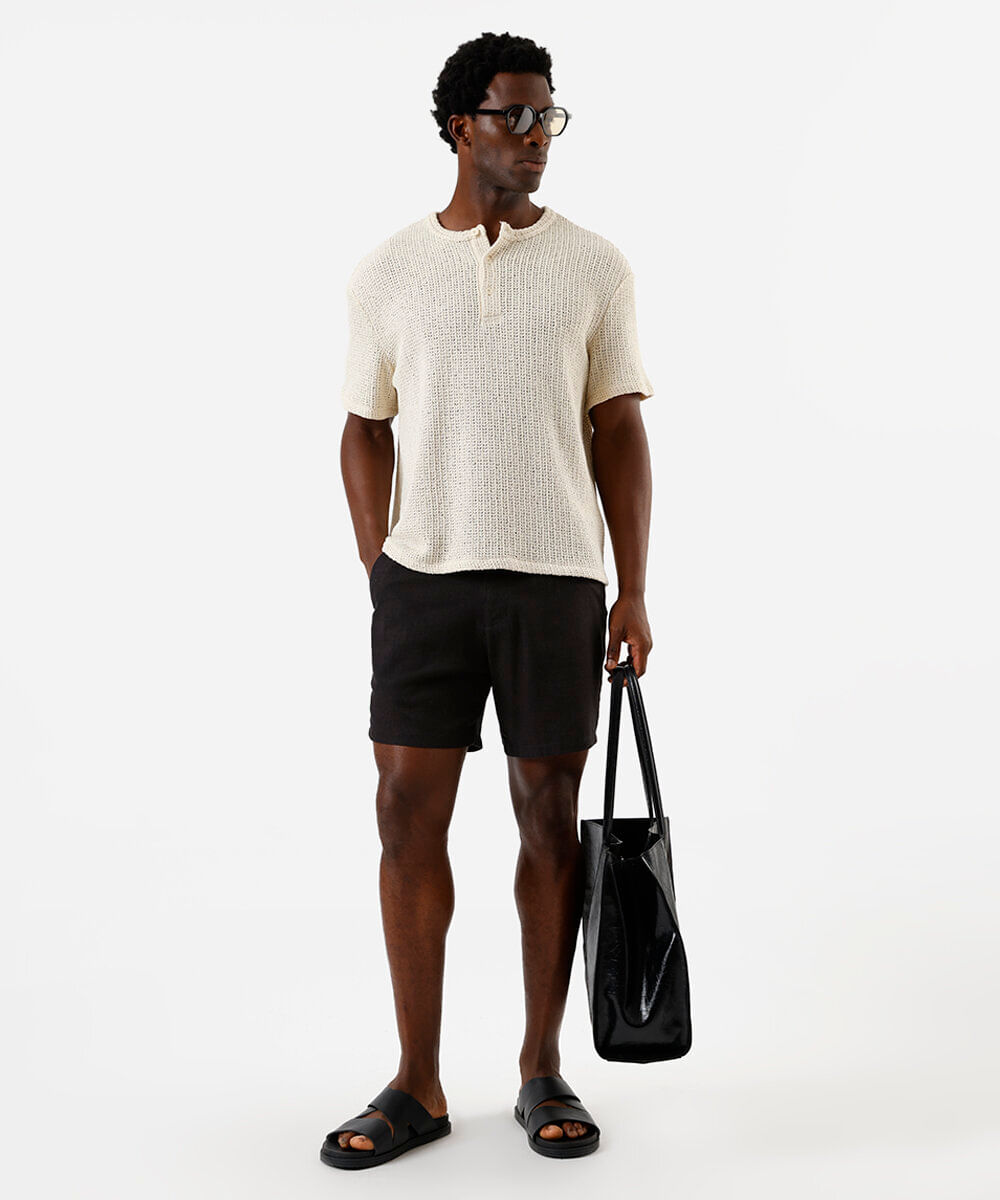 short masculino chino com linho preto