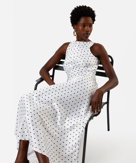 vestido longo feminino com franzido poá acetinado off white