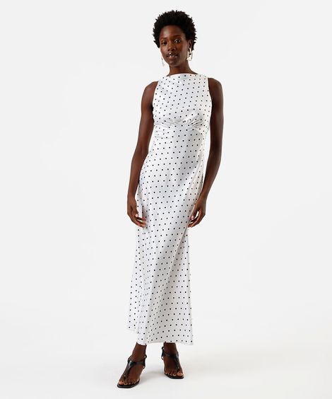 vestido longo feminino com franzido poá acetinado off white