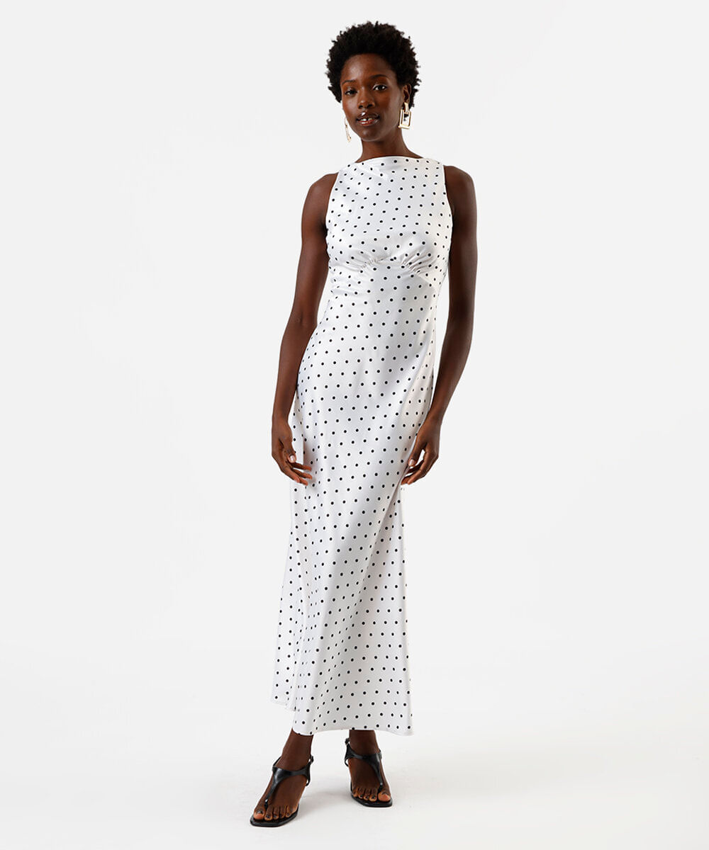 vestido longo feminino com franzido poá acetinado off white