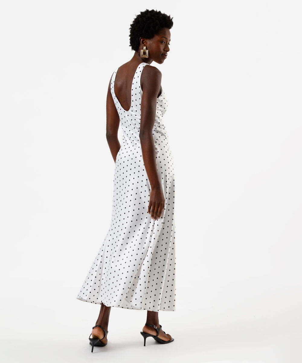 vestido longo feminino com franzido poá acetinado off white