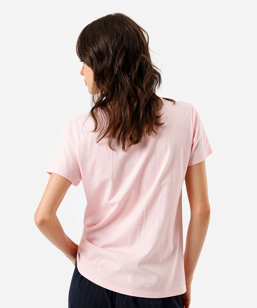 camiseta feminina de algodão hello kitty flocada rosa
