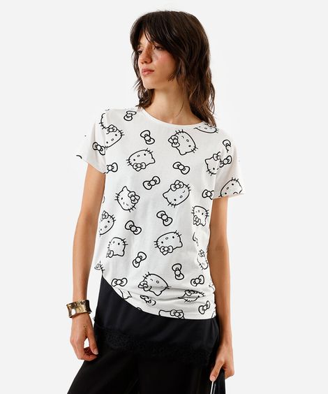 camiseta feminina hello kitty off white