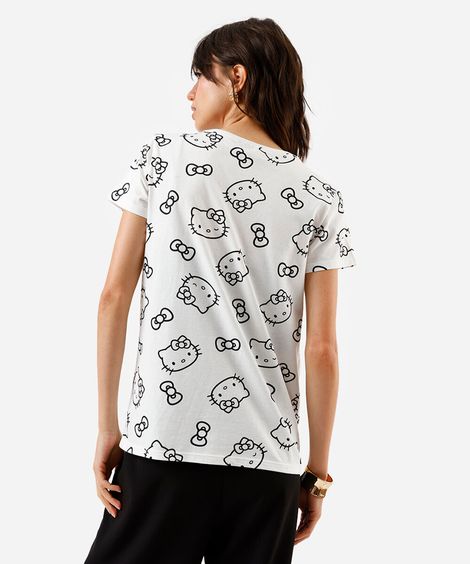 camiseta feminina hello kitty off white