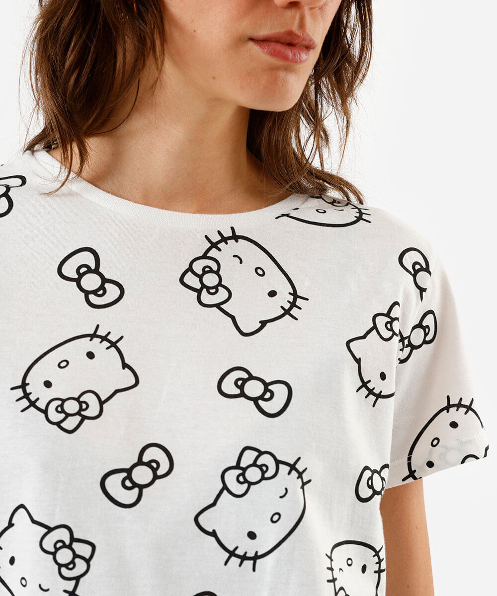 camiseta feminina hello kitty off white
