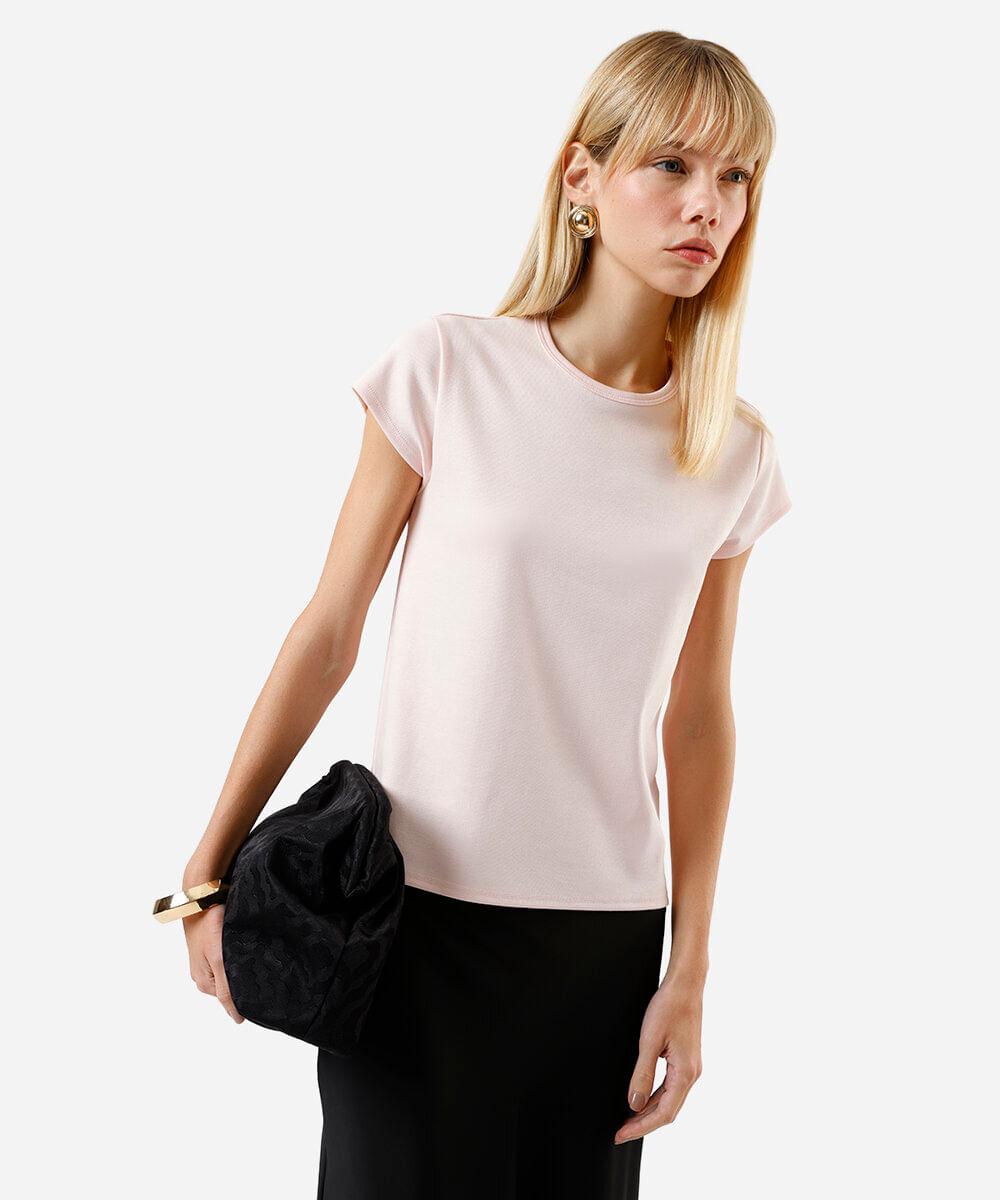 camiseta baby look feminina de algodão peruano interlock rosa