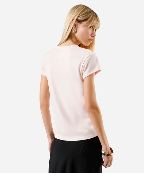 camiseta baby look feminina de algodão peruano interlock rosa