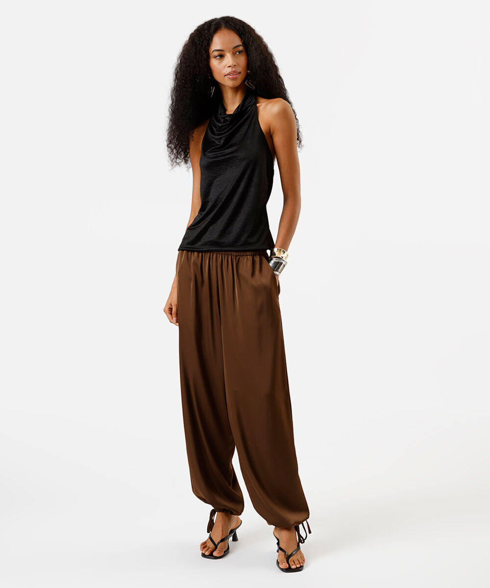 blusa feminina frente única degagê acetinada preta