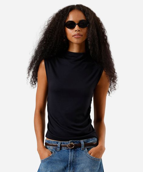 regata feminina de viscose com franzido preta