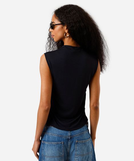 regata feminina de viscose com franzido preta