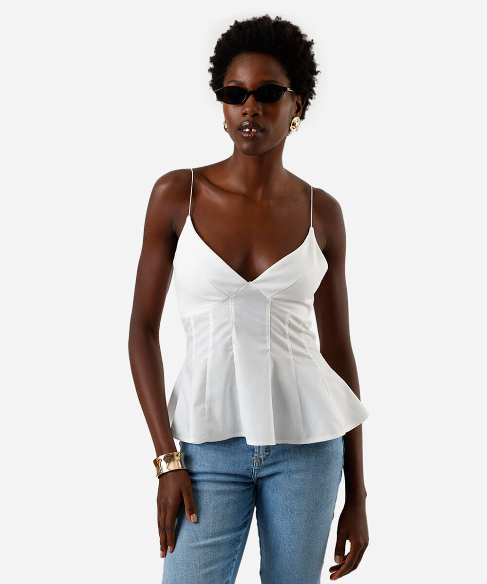 blusa peplum alça fina feminina com viscose off white
