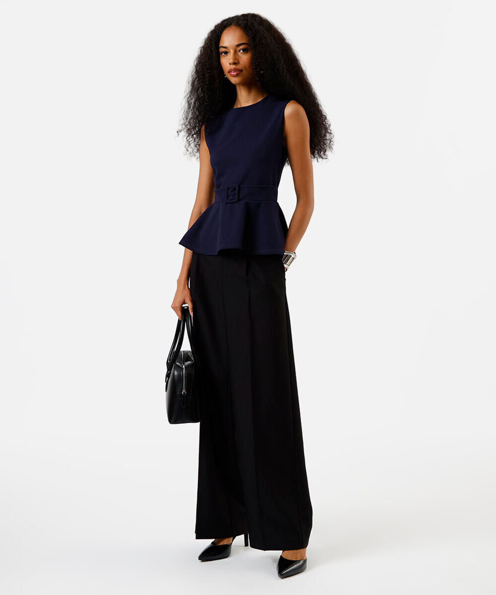 blusa feminina em peplum com cinto forrado azul
