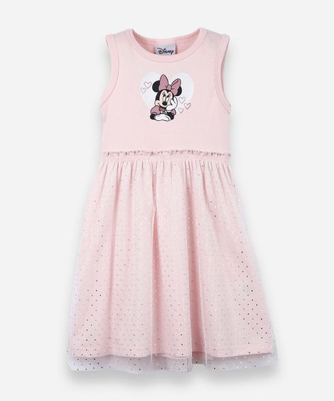 vestido infantil de algodão com tule minnie rosa