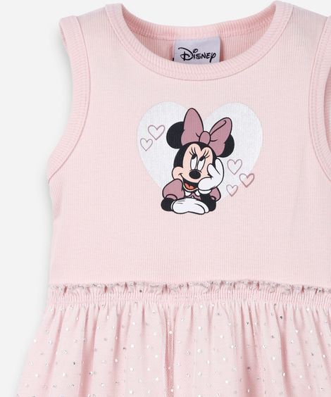 vestido infantil de algodão com tule minnie rosa