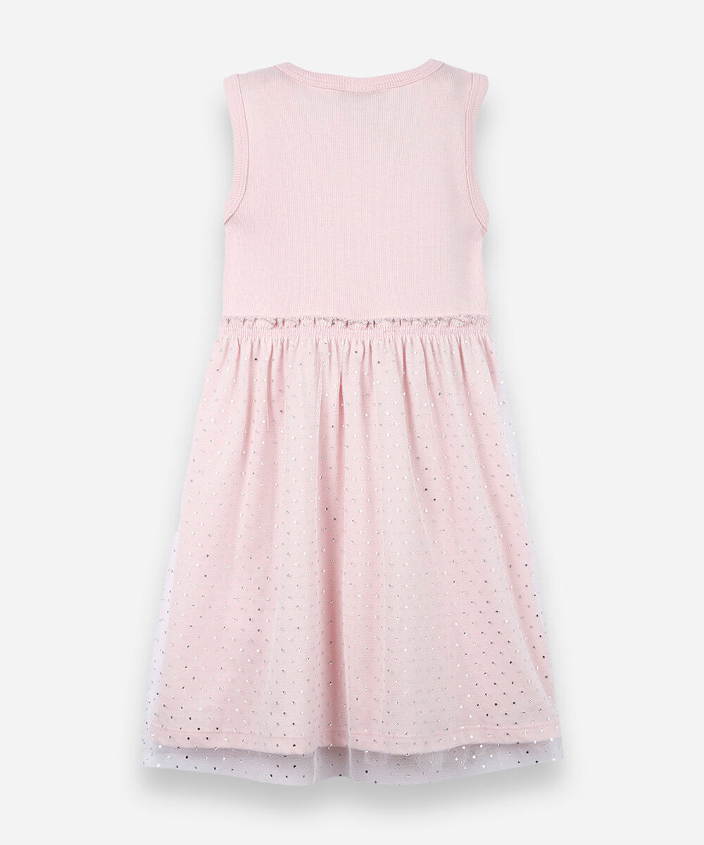 vestido infantil de algodão com tule minnie rosa