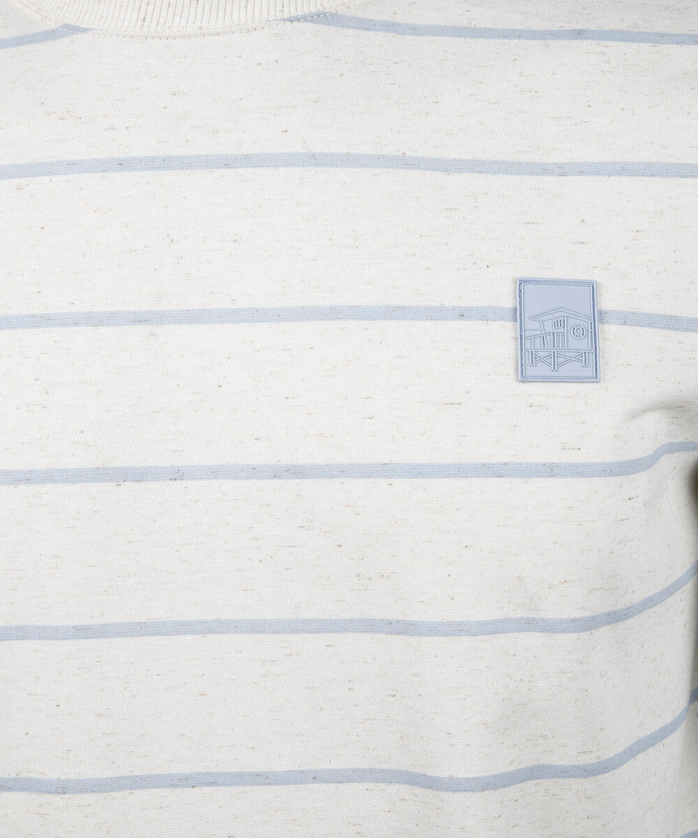 camiseta juvenil com linho listrada off white
