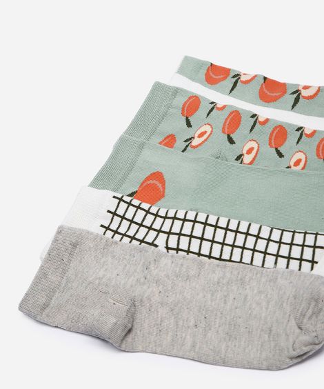 kit de 5 meias femininas estampadas colorida