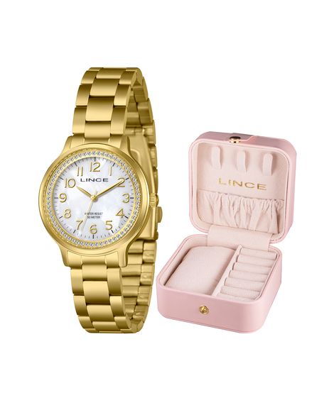 kit relógio feminino lince analógico lrgh261l36 b2kx pj dourado