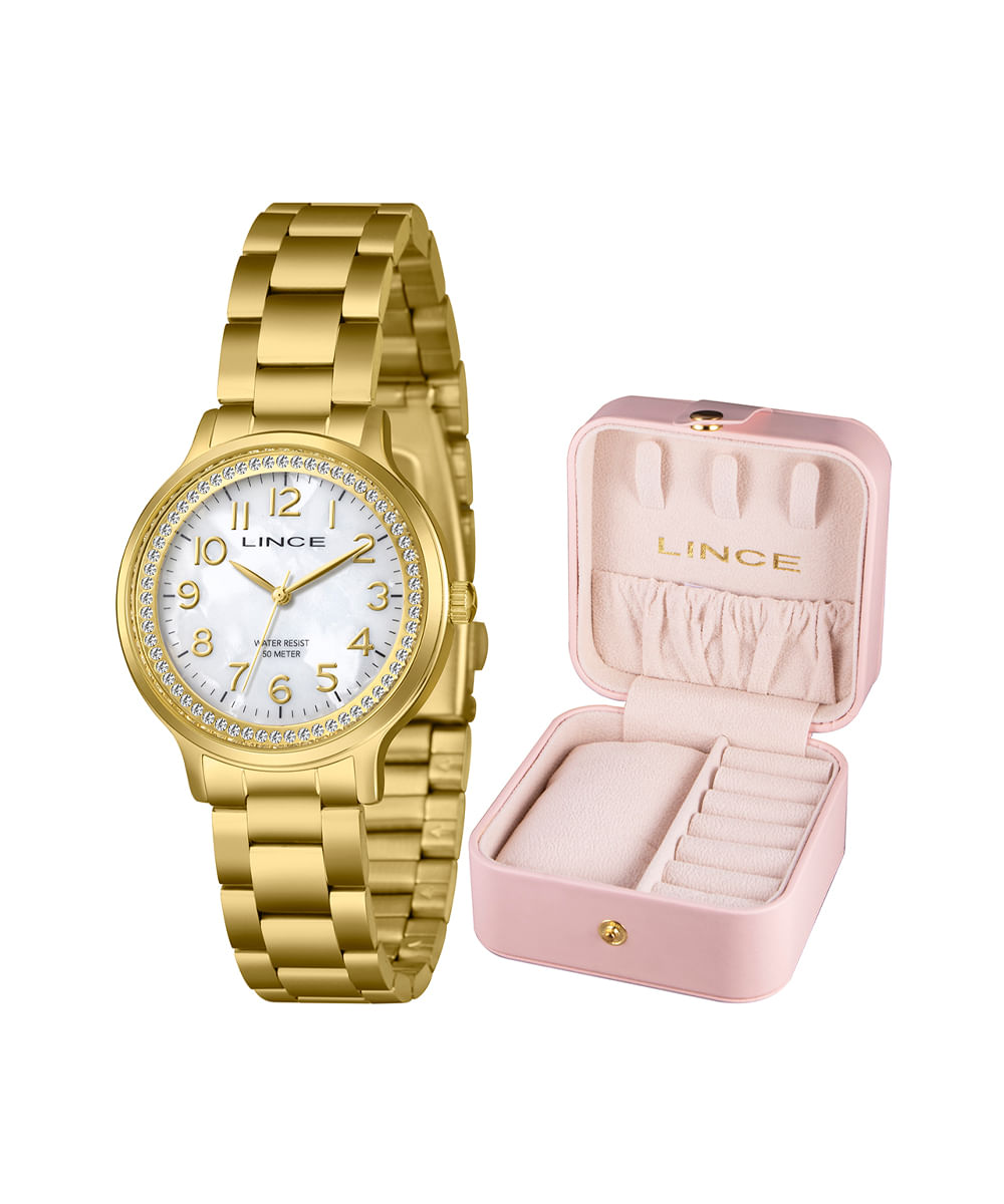 kit relógio feminino lince analógico lrgh261l36 b2kx pj dourado