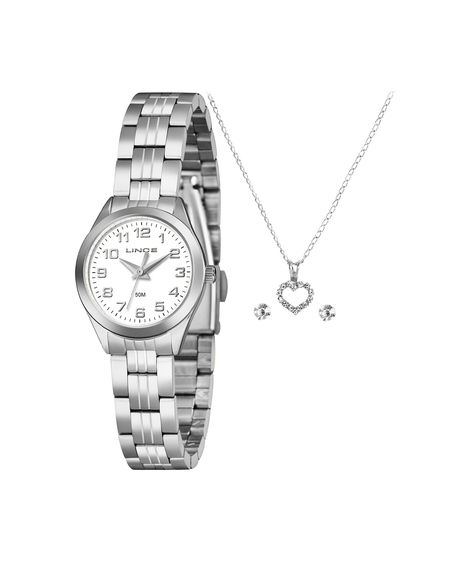 kit relógio feminino lince analógico lrmh268l25 kaf7b2sx prateado